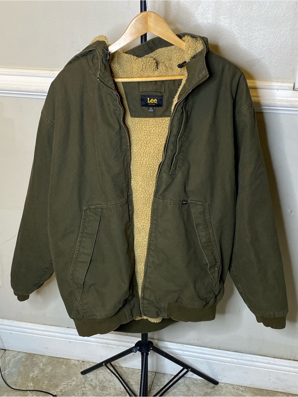 Lee Olive Green Sherpa-Lined Bomber Jacket